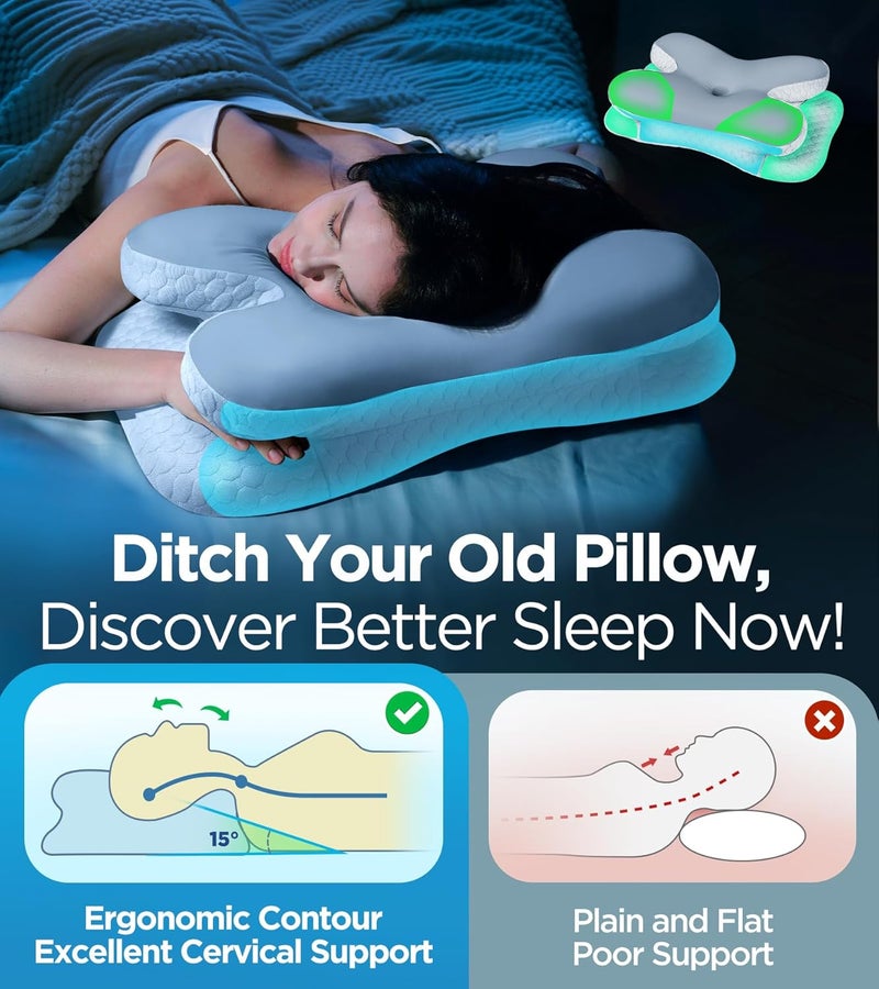 Osteo Enjoy Pain Relief Sleeping Cervical Neck Pillow, Ergonomic Contour Zoned Fits Side Sleeper, Non-Temperature Affected Memory Foam Pillows, Q-max Cooling Pillow Support Back Stomach Sleepers - Image 4